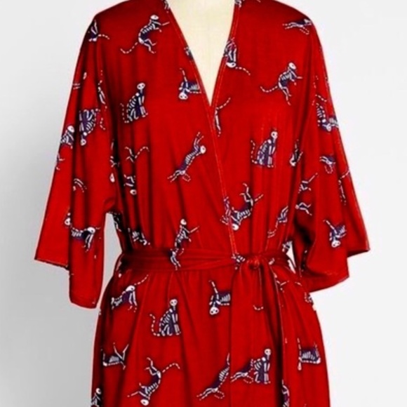Modcloth Other - Lively Lounging Robe with Skeleton Kitty Pattern | Modcloth | Like New